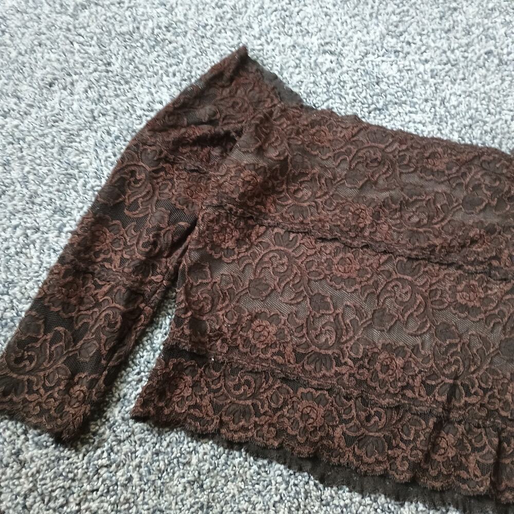 Hanky Panky Vintage Y2K Earth Tone Sheer Lace Off Shoulder Cropped Top Medium - Picture 2 of 6